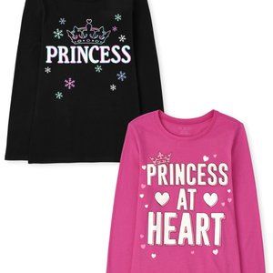 The Childrens Place Girls PRINCESS Graphic Tee-2 pack- Small (5/6) Long Sleeve